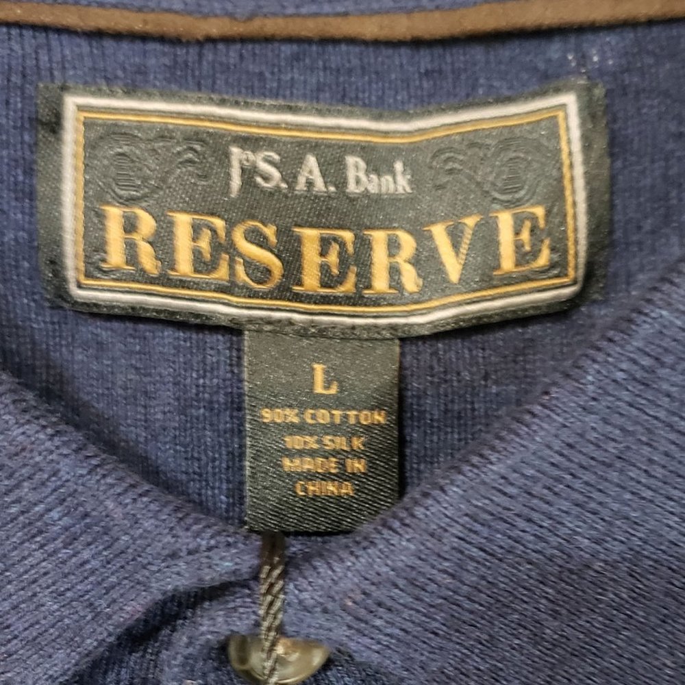 Jos. A. Bank Reserve Collection Cotton & Silk Long Sleeve Polo Sweater - Lg Navy